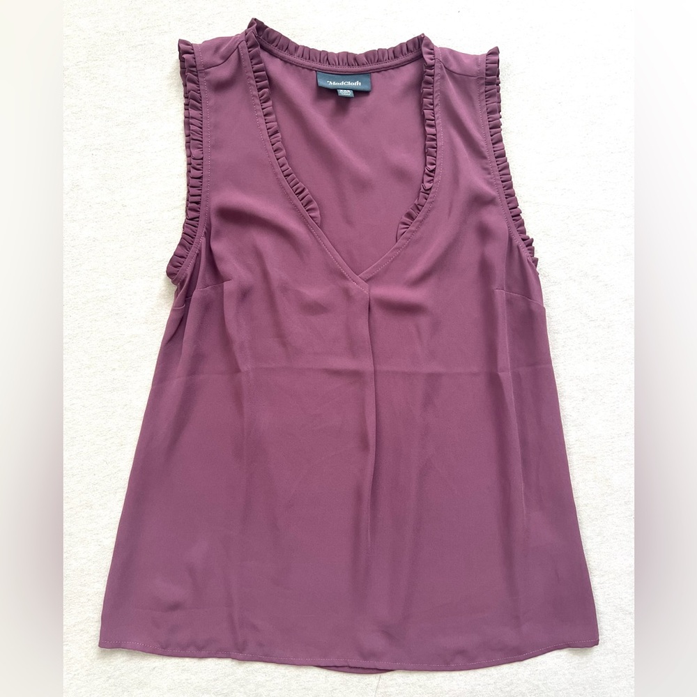 Modcloth Purple/Mauve elegant feminine Ruffled neckline Blouse
